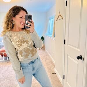 NWT Burning Torch Los Angeles Gray Metallic Embroidered Sweatshirt XS